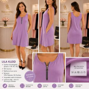 Maison HMQ lila Kleid XL mit Taschen und Front Zipper im Boutique Fashion Look.