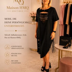 Maison HMQ schwarzes Cut-Out Kleid XL mit asymmetrischem Schnitt im Boutique Fashion Look.
