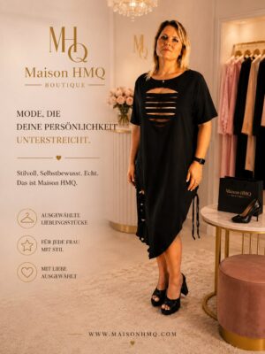 Maison HMQ schwarzes Cut-Out Kleid XL mit asymmetrischem Schnitt im Boutique Fashion Look.